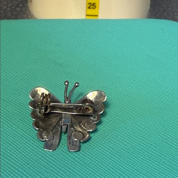 Vintage 9.25 Mexico Elegant Sterling Silver Butterfly Brooch with Turquoise - Picture 3 of 6